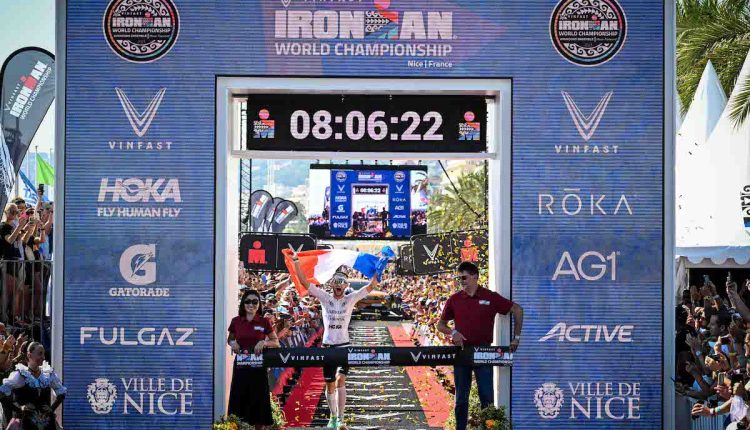 Sam Laidlow takes the tape at 2023 VinFast IRONMAN World Championship